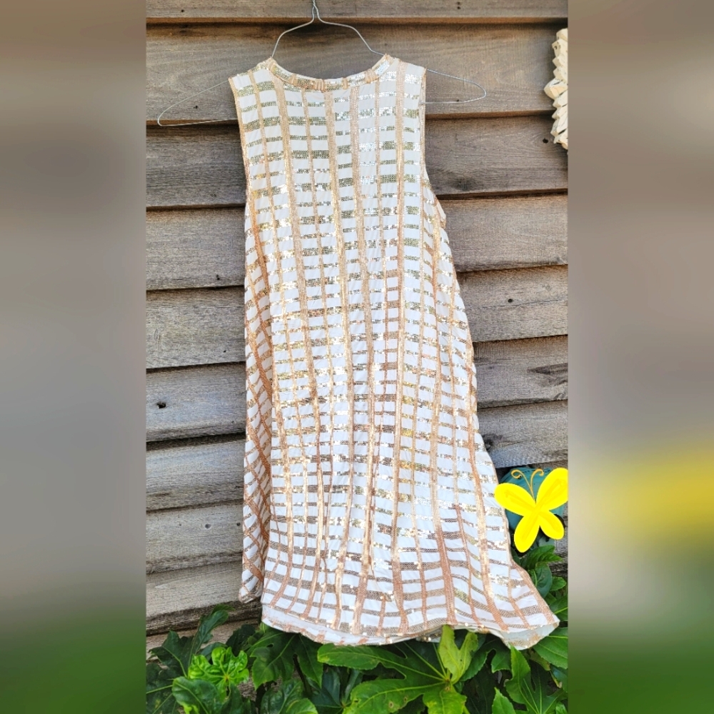 NWT HeartSoul White and Gold Sequin Grid Dress-M